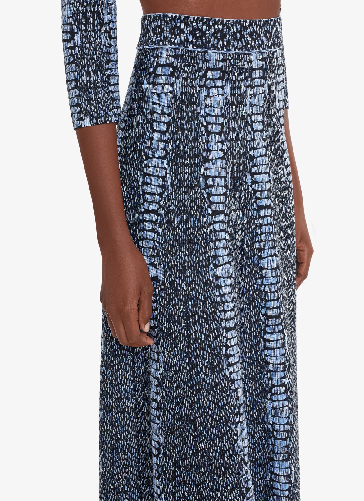 LONG PYTHON FLARED SKIRT ALAÏA BLACK/BLUE LONG PYTHON FLARED SKIRT